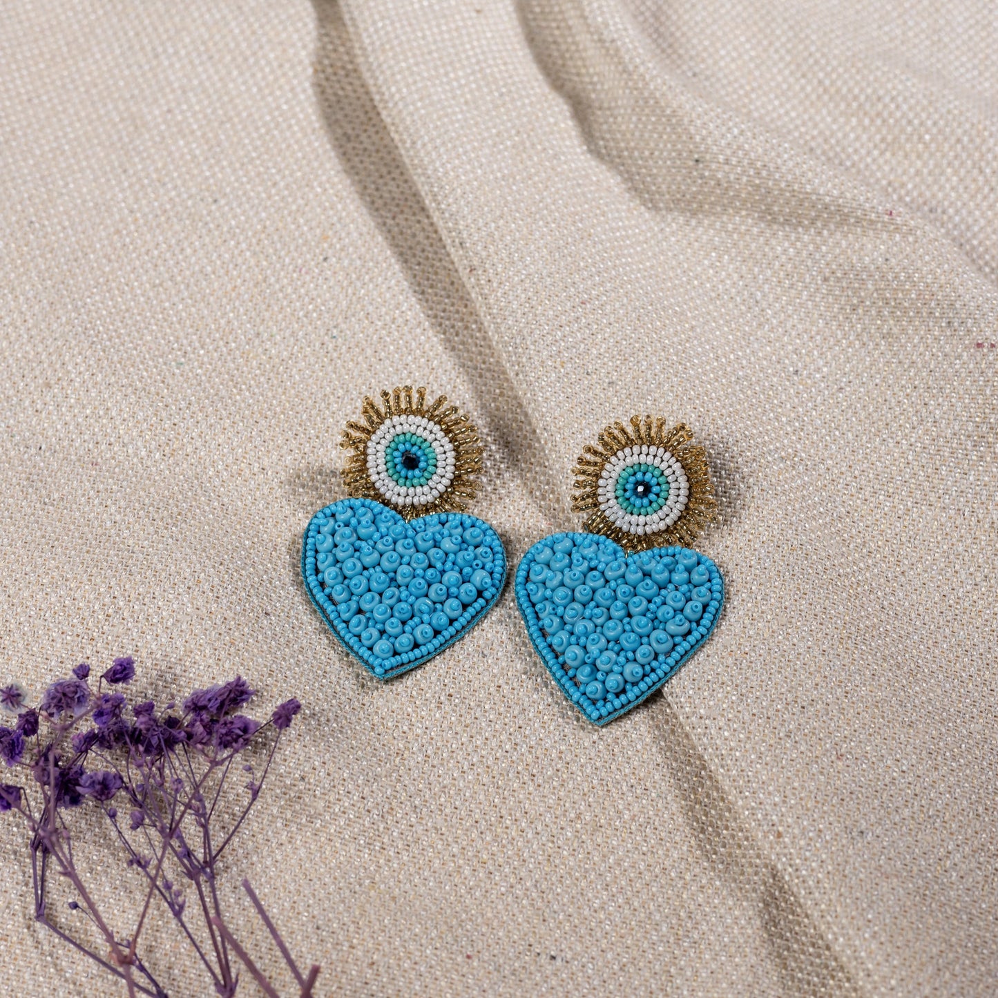 BLUE HEART GUARDIAN EYE EARRING