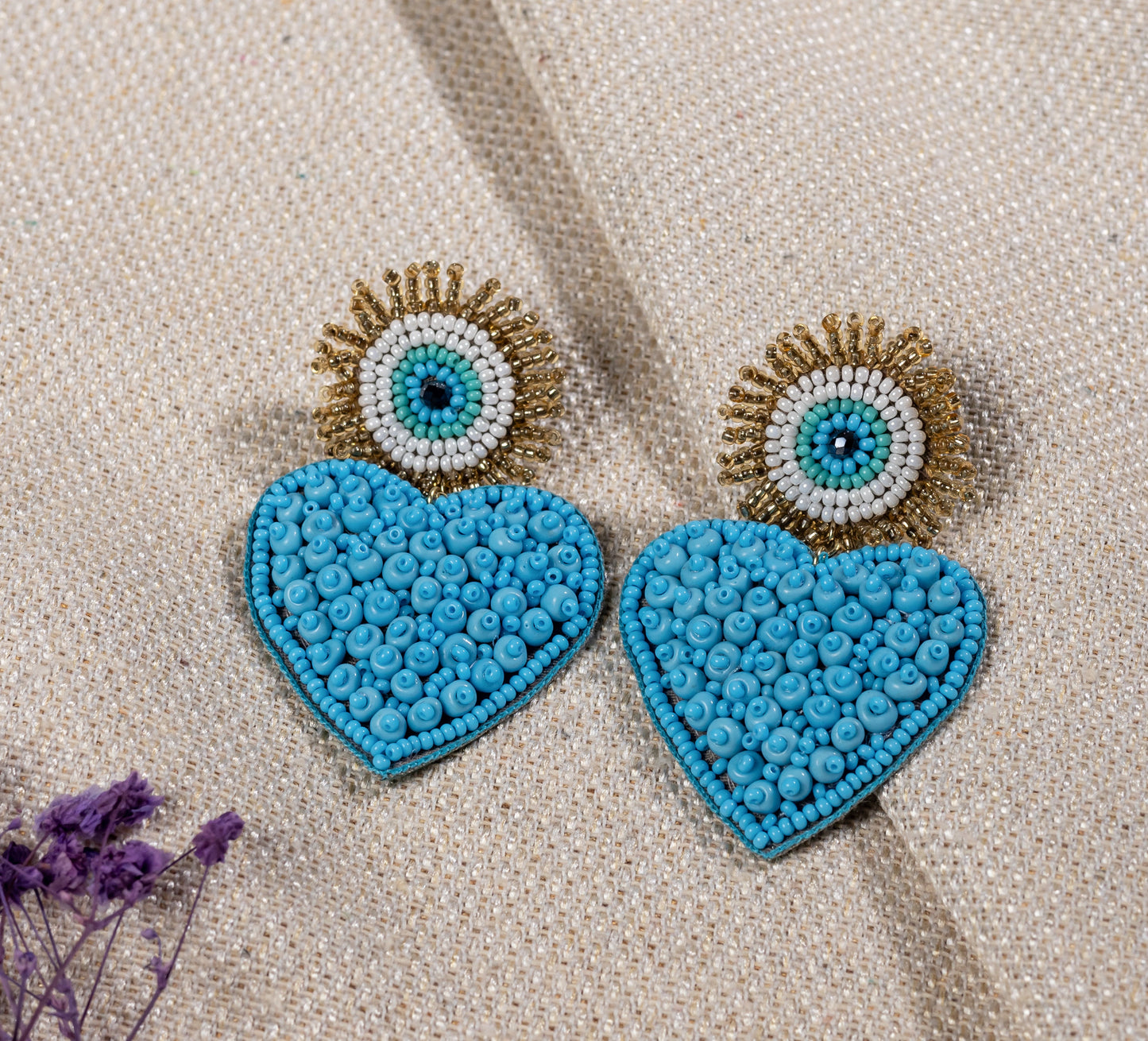BLUE HEART GUARDIAN EYE EARRING