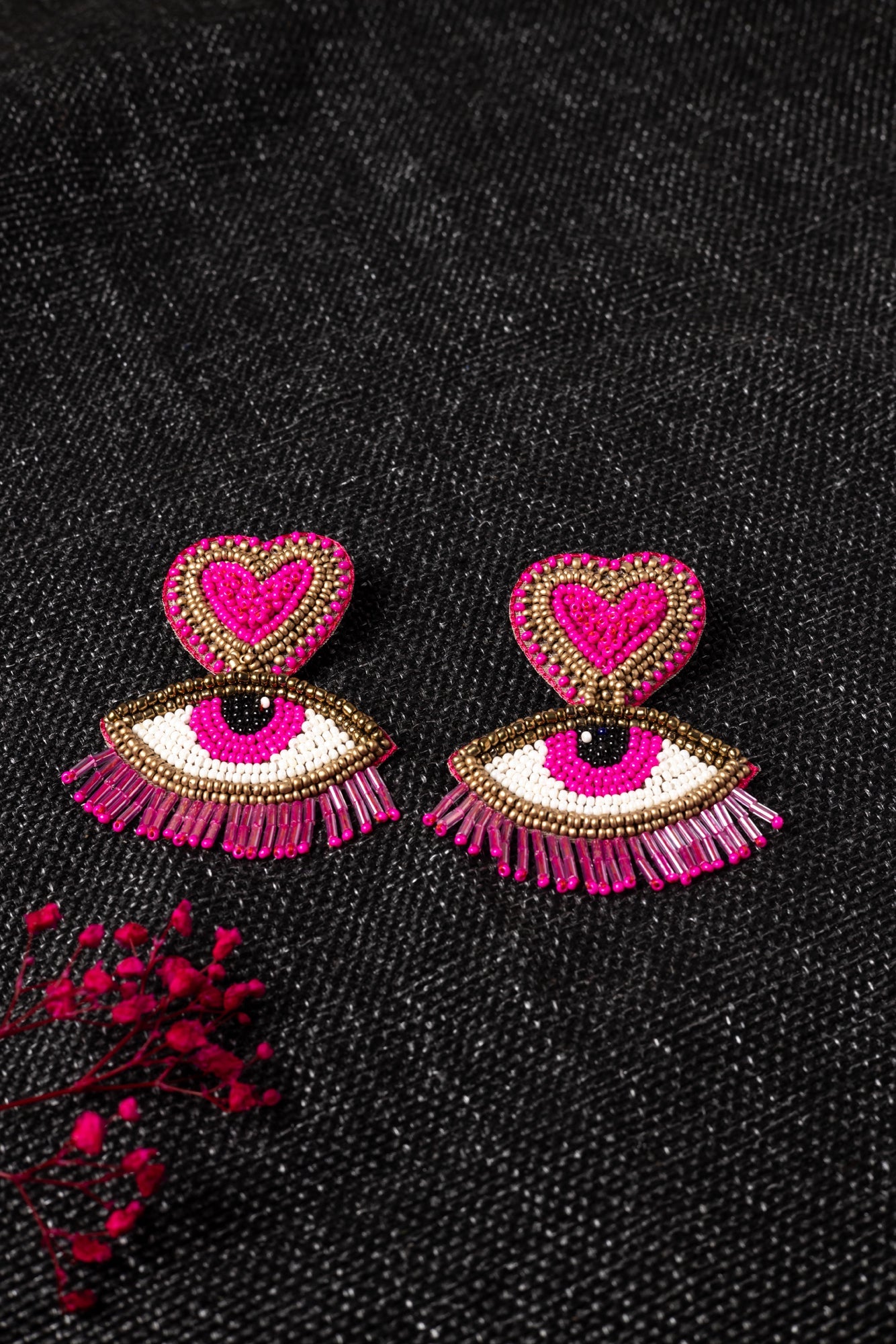 PINK EVIL EYE DIL EARRING