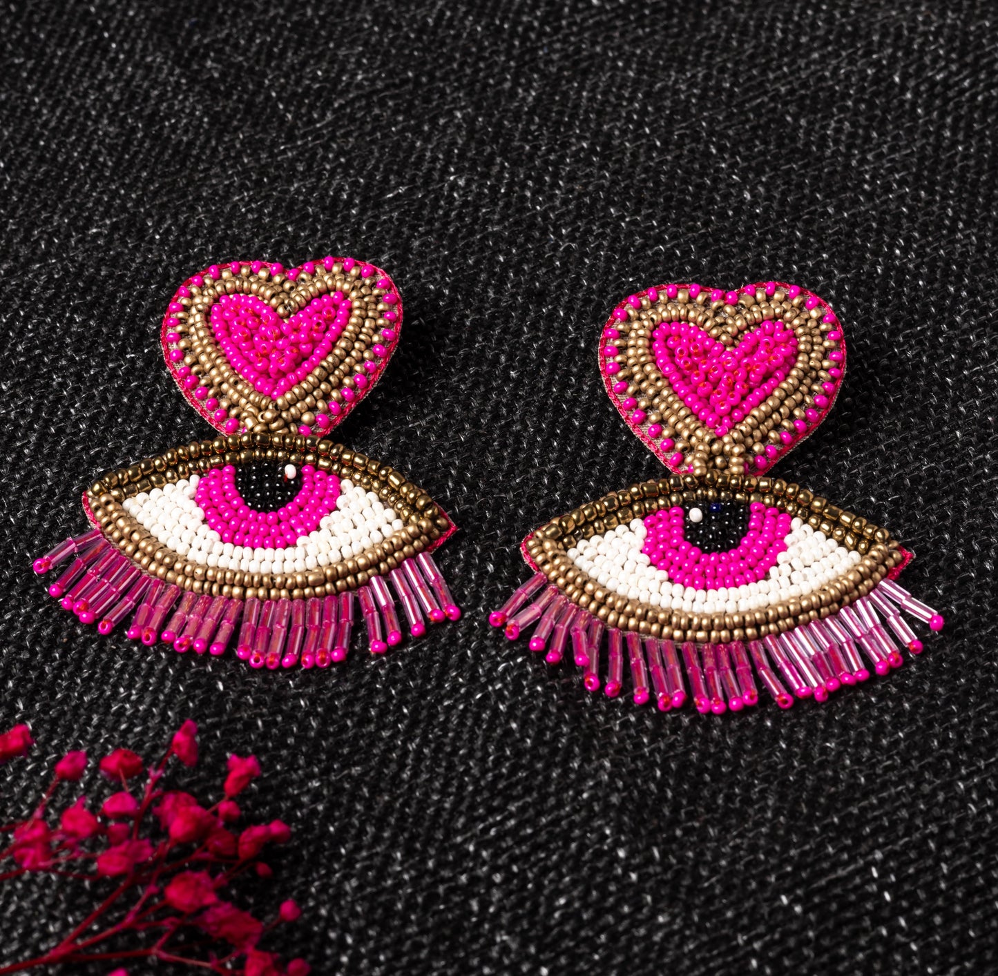 PINK EVIL EYE DIL EARRING