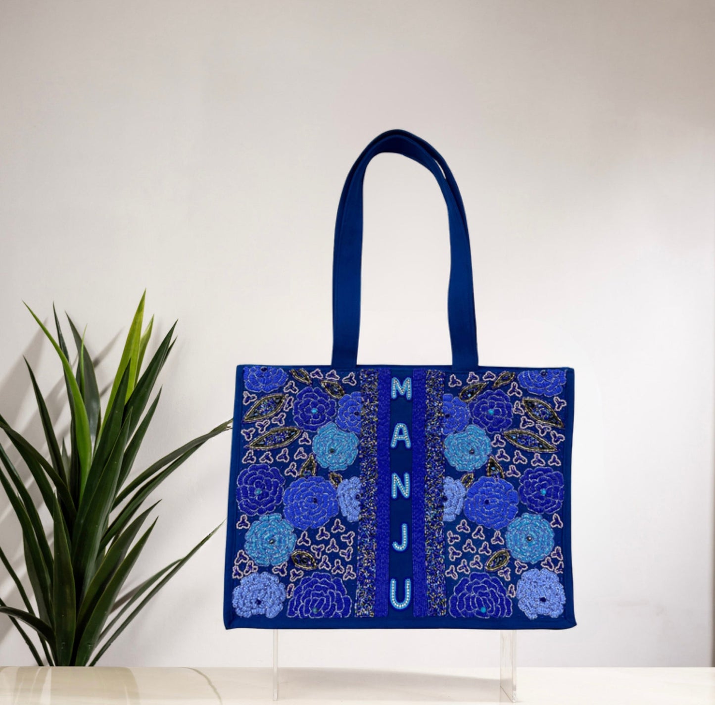 BLUE FLORAL FANTASY TOTE BAG