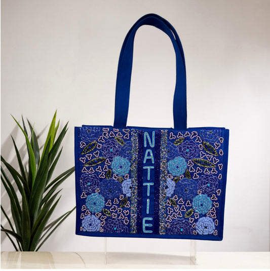 BLUE FLORAL FANTASY TOTE BAG