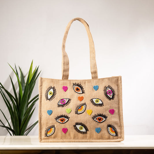 BEIGE EYE OF LOVE TOTE BAG