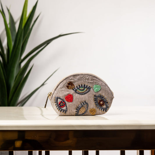 GREY LOVE EVIL EYE COIN POUCH