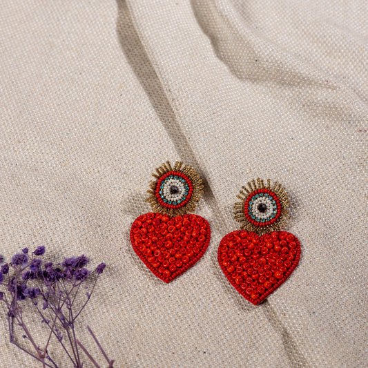 RED HEART GUARDIAN EYE EARRING