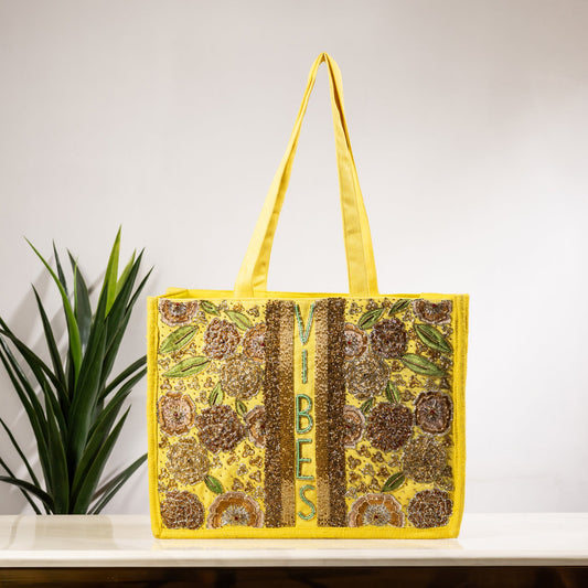 YELLOW FLORAL FANTASY TOTE BAG